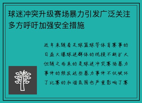 球迷冲突升级赛场暴力引发广泛关注多方呼吁加强安全措施